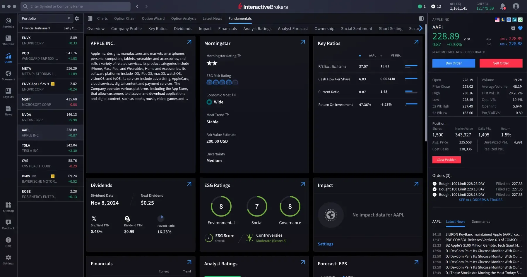 Datos fundamentales en IBKR Desktop